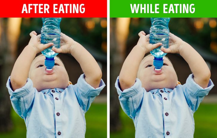 Chugging a glass of water after a big meal