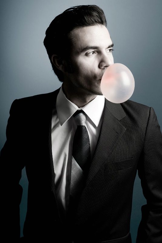 man chewing gum
