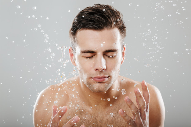 man wash face in the morning