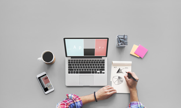 Computer Laptop Drawing Working Desk Concept- successful lifestyle