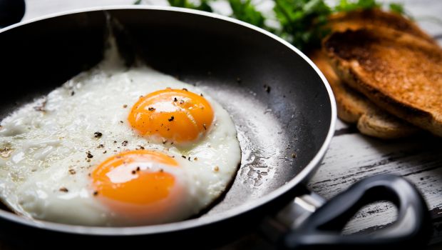 half-fried eggs in the pan