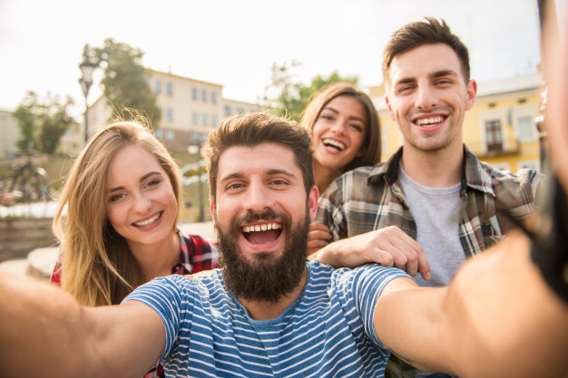 Good people take a selfie on the street