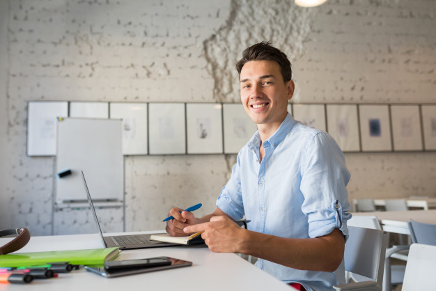 Working Young man in happy face