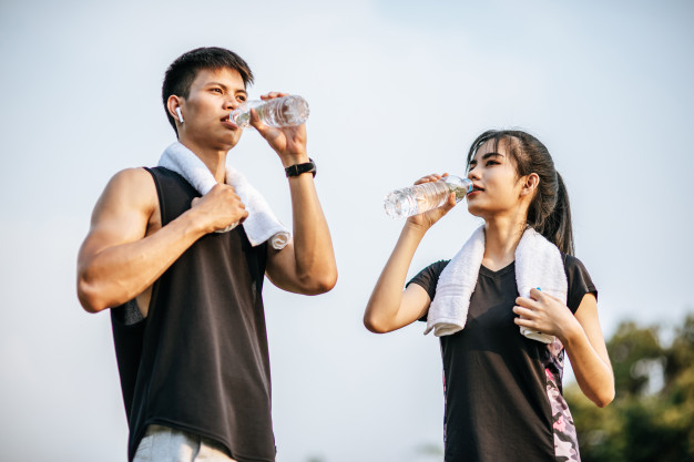 couple drinking water