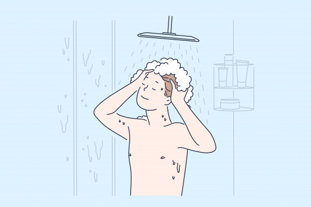 man take a shower 