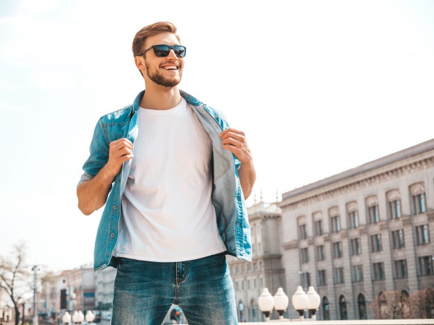 handsome smiling stylish hipster lumbersexual businessman model