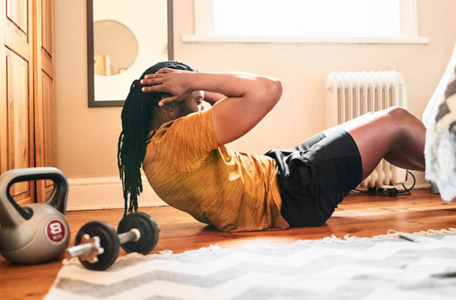 man exercising at home