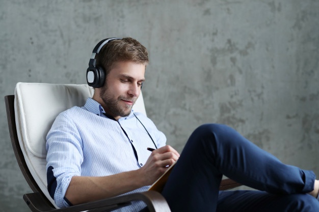 man listening to music
