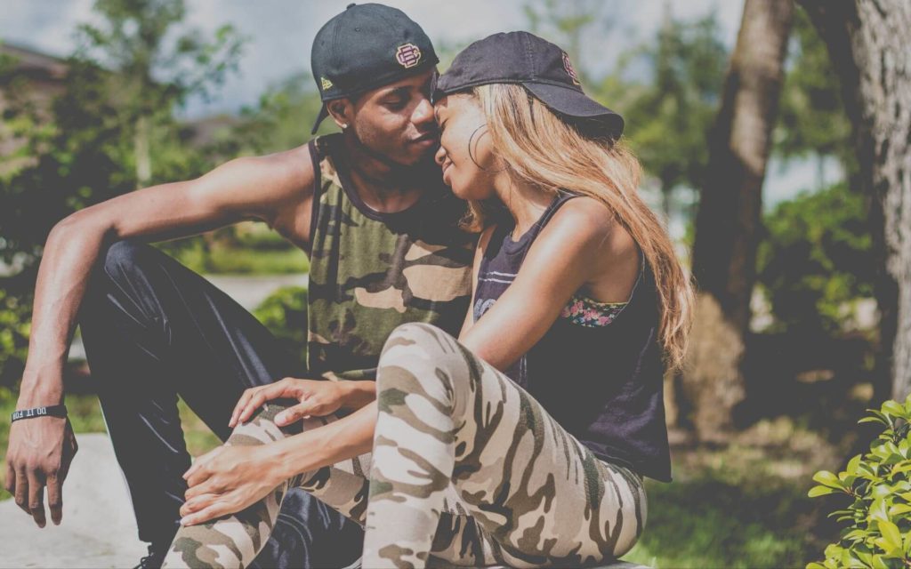 outdoors couple talking