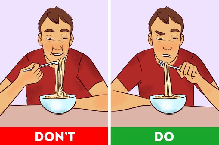 man eating with non-dominant hand