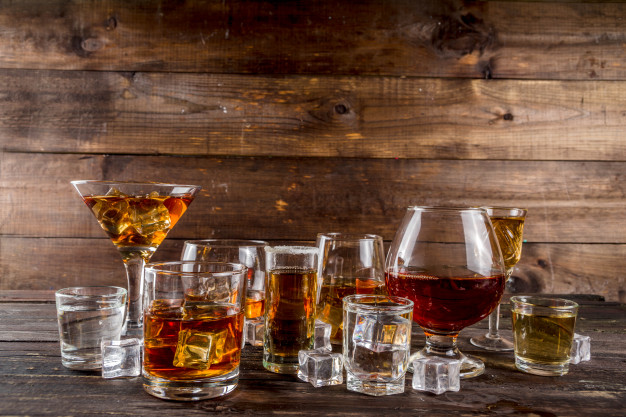 Selection of hard strong alcoholic drinks
