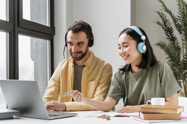 Friends attending online classes together