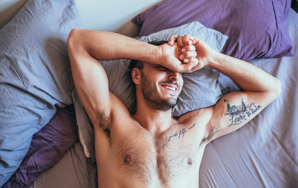Sexy Man Smiling In Bed, Sexy Man Laughing In Bed