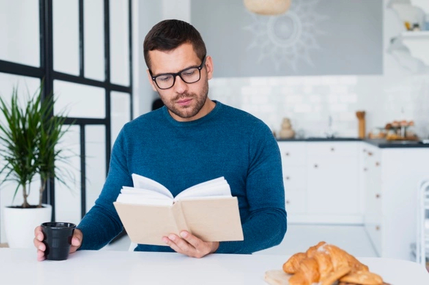 man reading a book