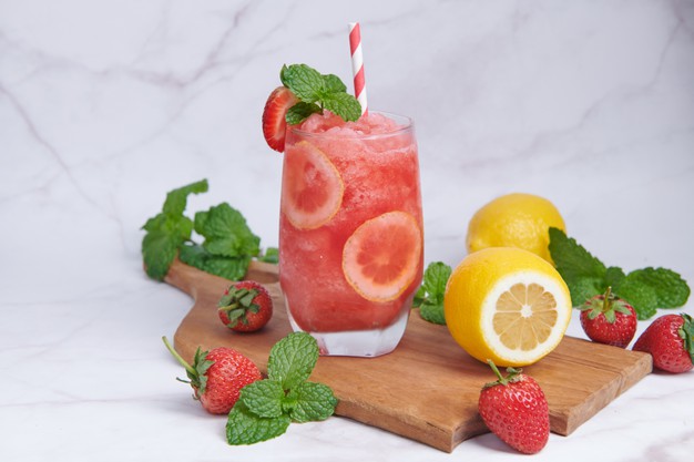 delicious-strawberry-lemon-smoothie-garnished-with-fresh-strawberry-mint-glass-soft-focus-beautiful-appetizer-pink-strawberry-well-being-weight-loss-concept