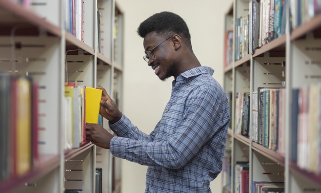 man in library 