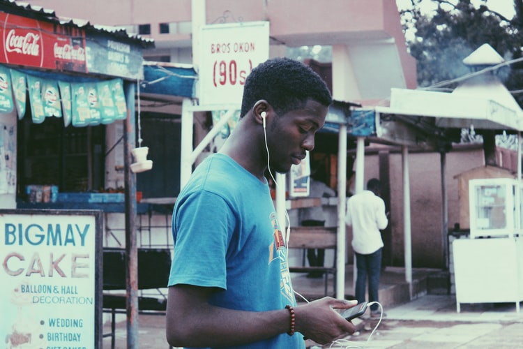 man listening to music