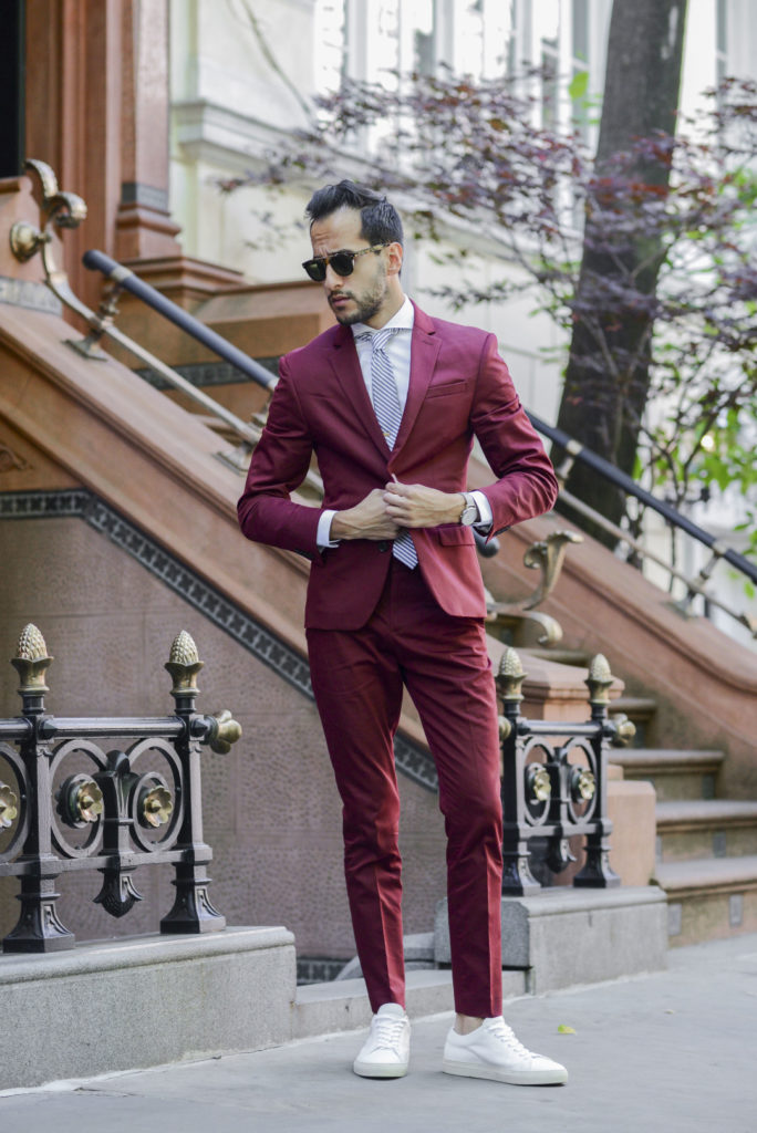 maroon suit