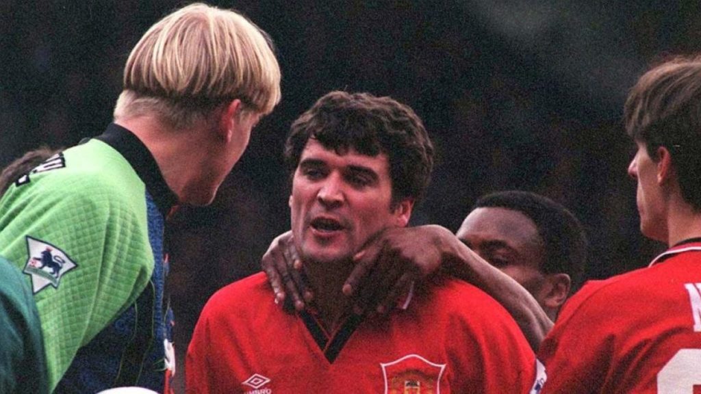 Peter Schmeichel and Roy Keane