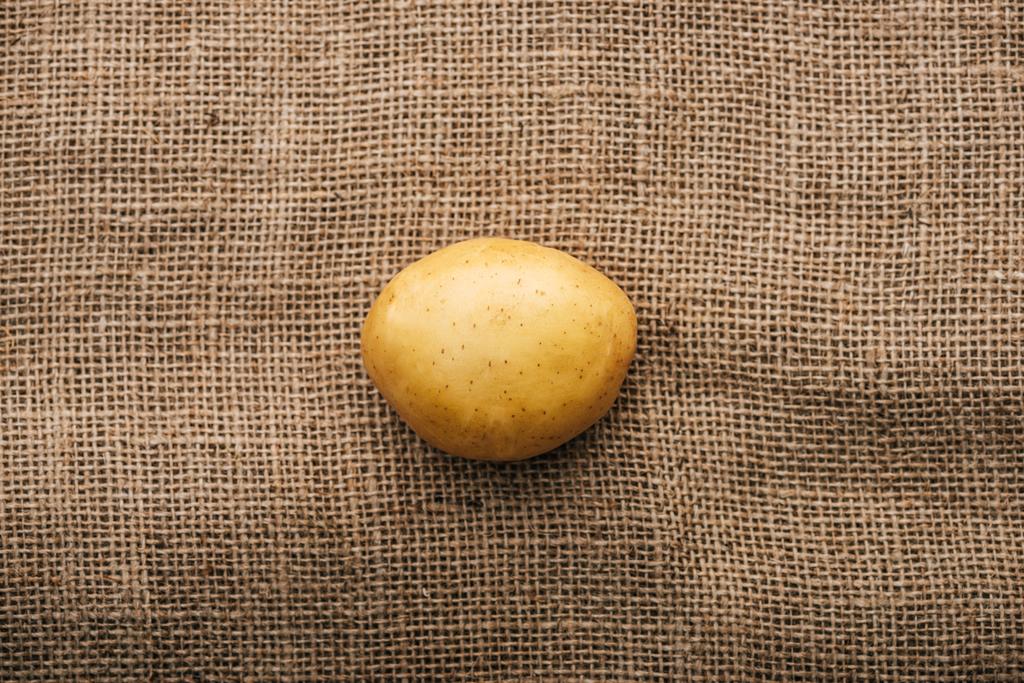 rganic raw potato on brown rustic sackcloth