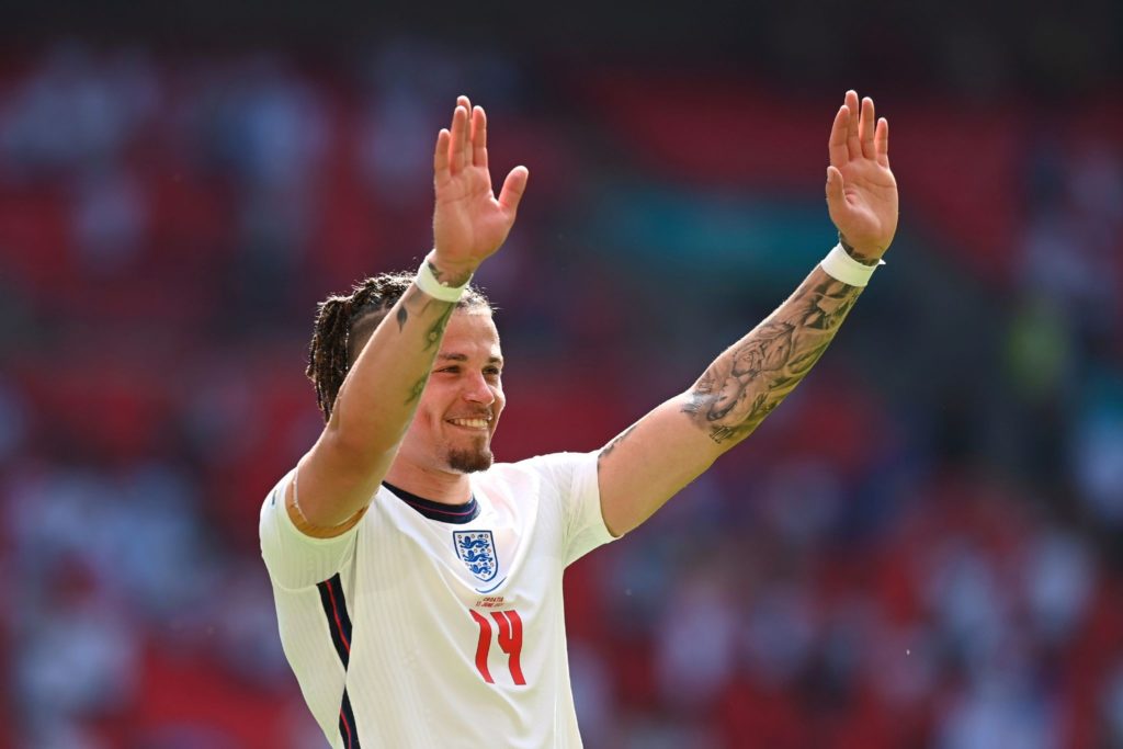 Kalvin-Phillips-and-Patrick-Bamford-laughing-during-England-training