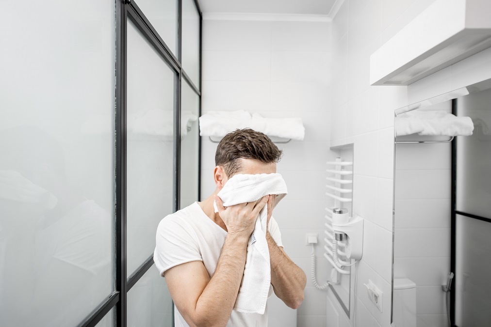 Men Drying Human Face Towel