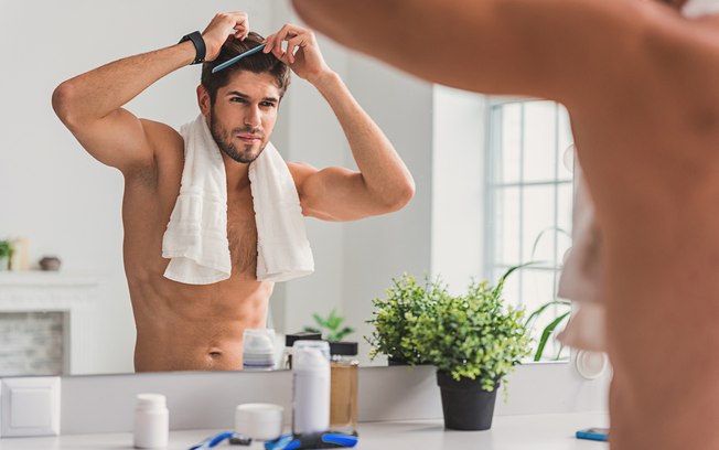 man Brushing hair