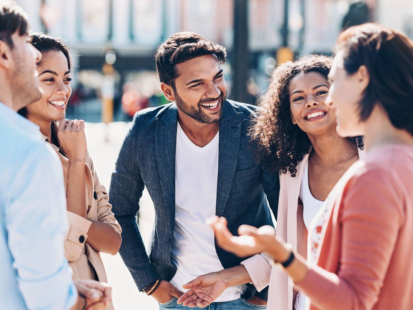 Group Of Happy People Talking 