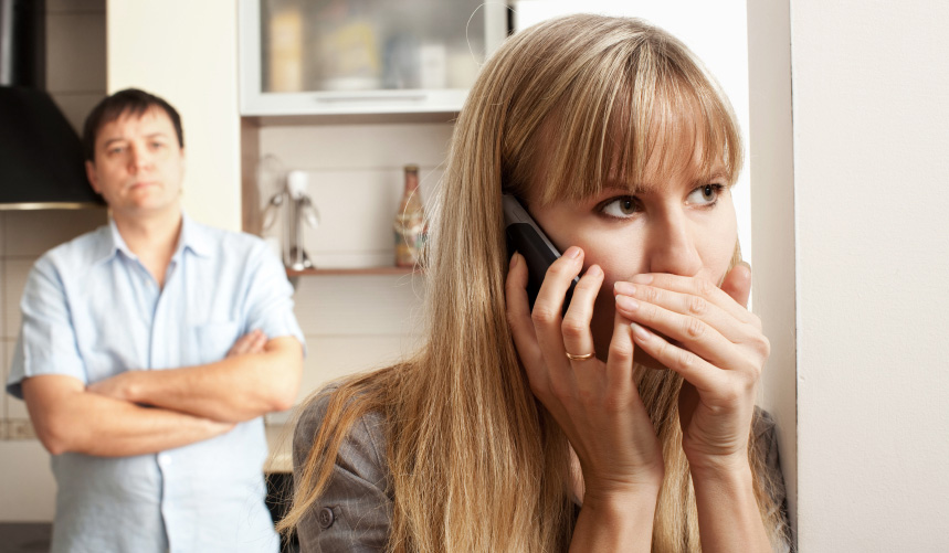 Woman cheating on her husband, talking with lover on phone 