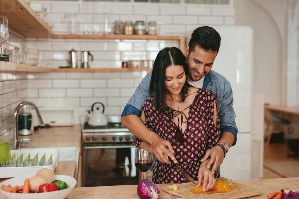 Romantic couple cooking 
