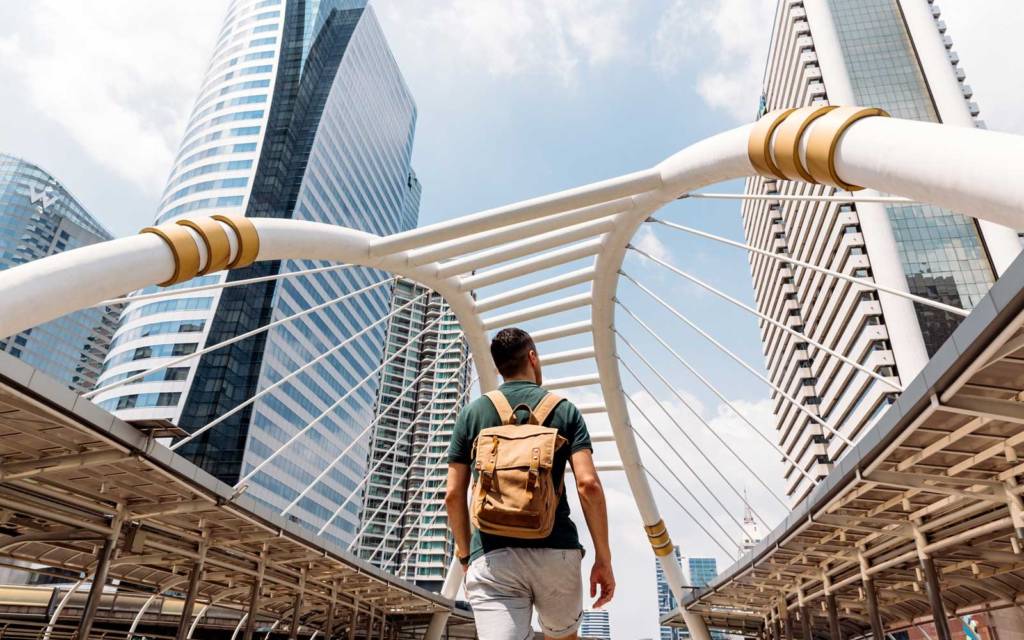 Man Traveler With Big Backpack