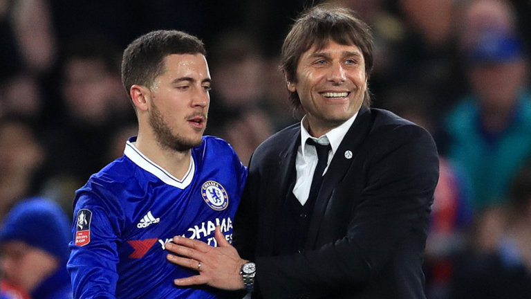 Hazard and Conte during their time at Chelsea