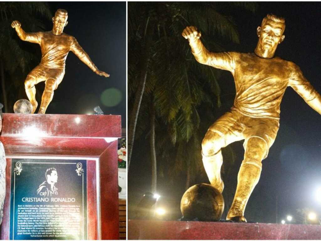 Cristiano Ronaldo statue unveiled in India and it’s a lot better than the initial Madeira one, but state is criticised for the cost of the sculpture