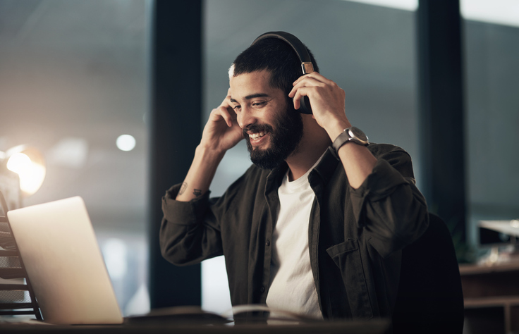 man Listening Music at work