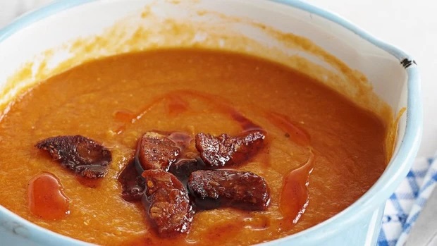 Chorizo and red lentil soup