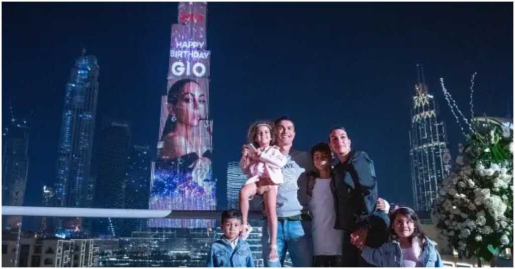 The pair posed for photos with the Burj Khalifa in the background