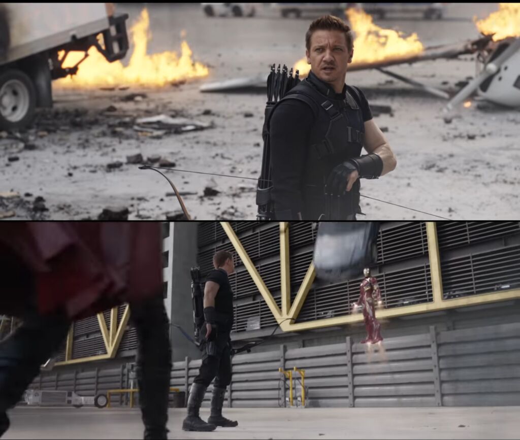 Hawkeye reversed hand in different shot