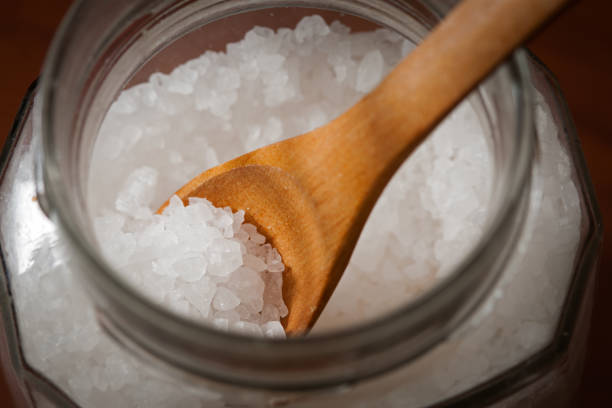 Rock salt in glass jar