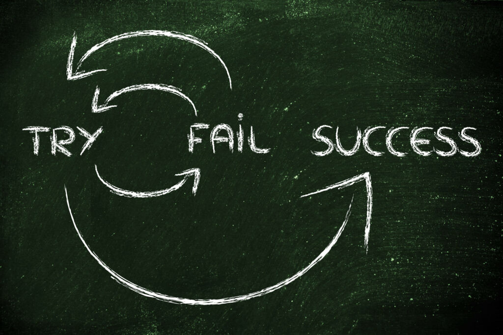 cycle to reach success: try, fail, try again, success 