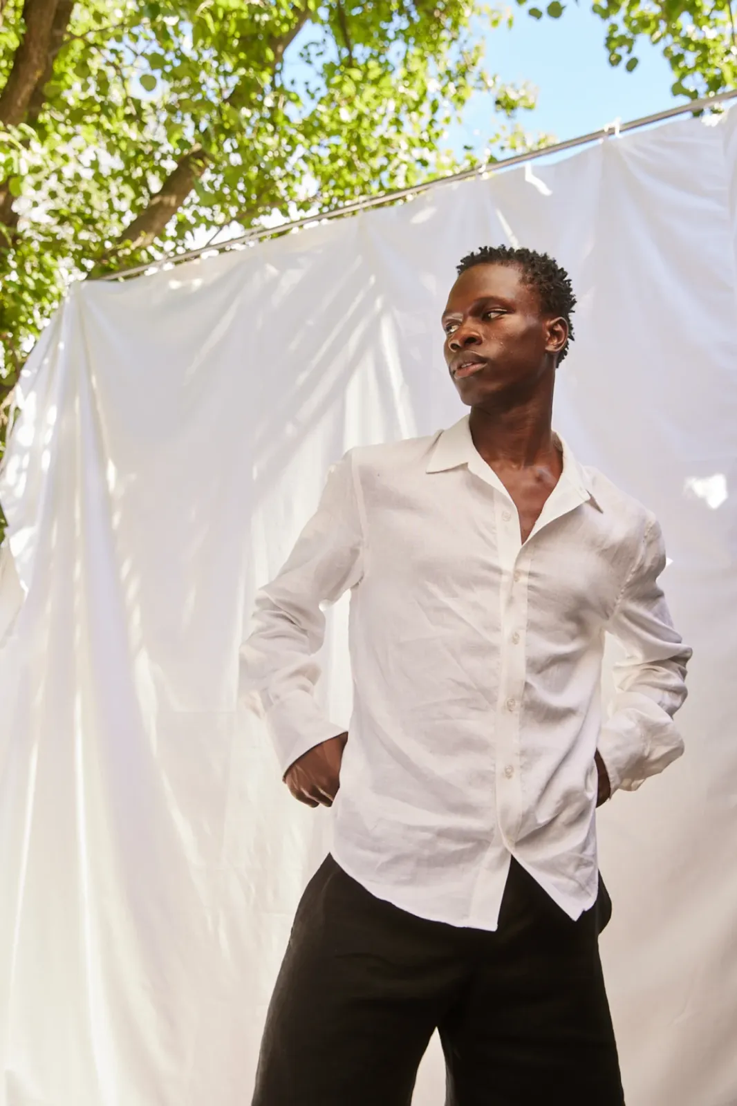 A classic white linen shirt